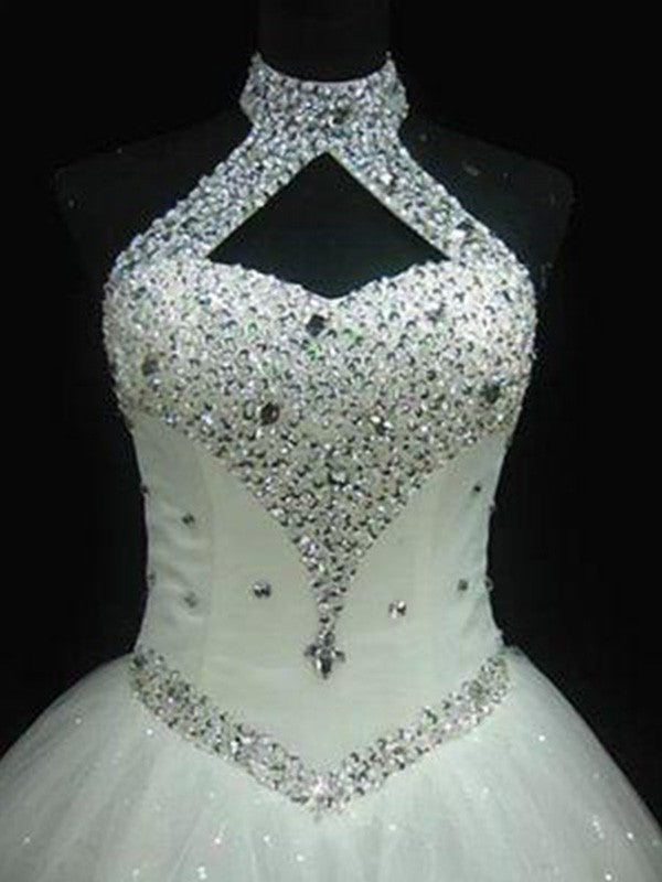 Wholesale Ball Gown Halter Sleeveless Floor-Length Beading Sequin Tulle Wedding Dresses